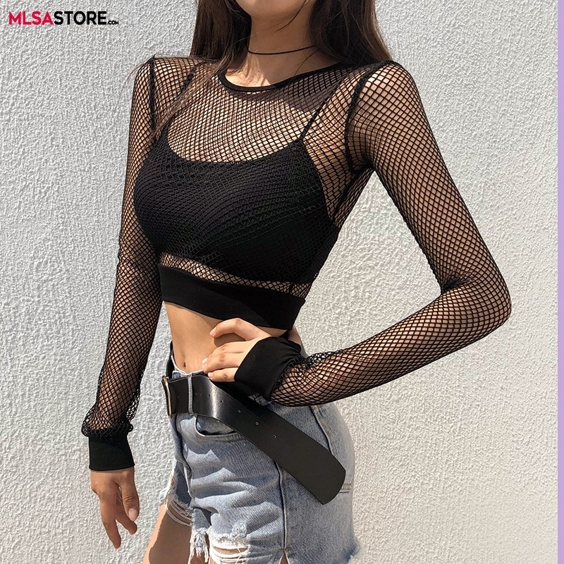 2024 Brand New Summer Women's T Shirt Long Sleeve with T-shirt for Female Black Hollowed Leisure Tops Tshirt